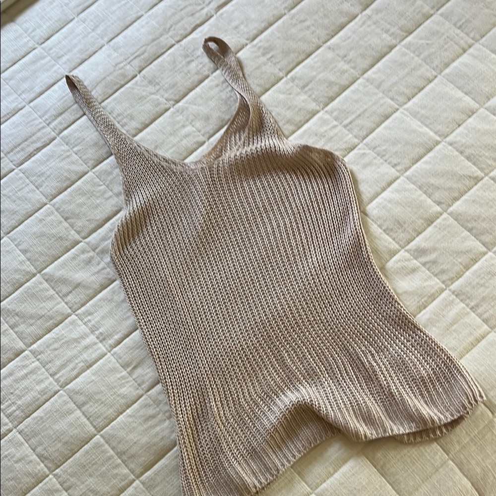 Beige Ribbed Knit Tank Top - Picture 2 of 4